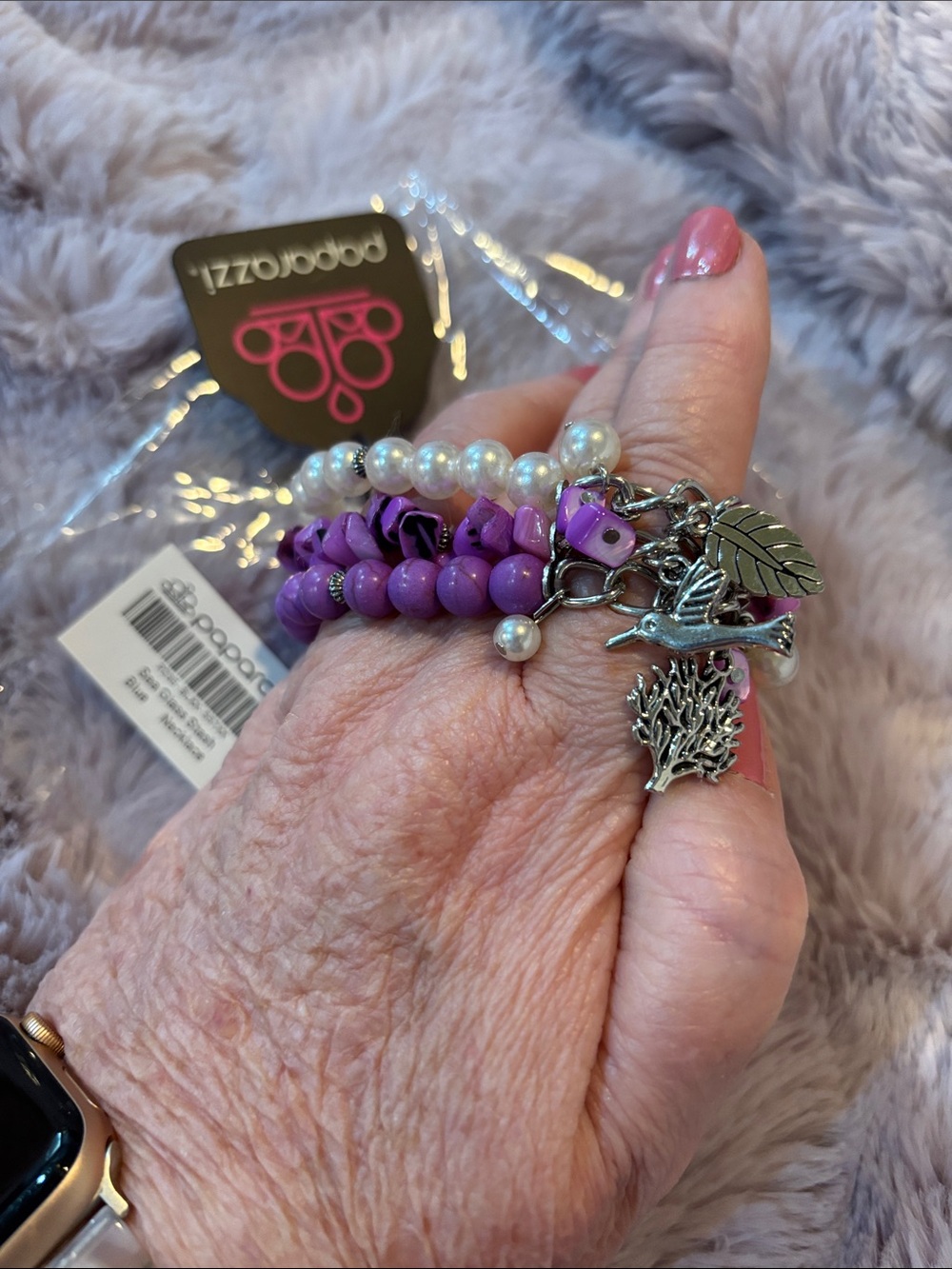 paparazzi Purple Pearl & Bead Charm Bracelet Stack